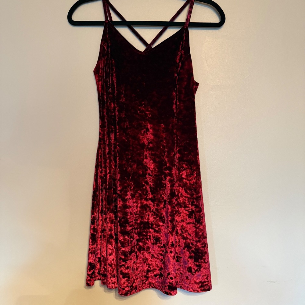 90s Women's Burgundy Crushed Velvet Whimsigoth Fairy‎ Dress Coquette Size L
